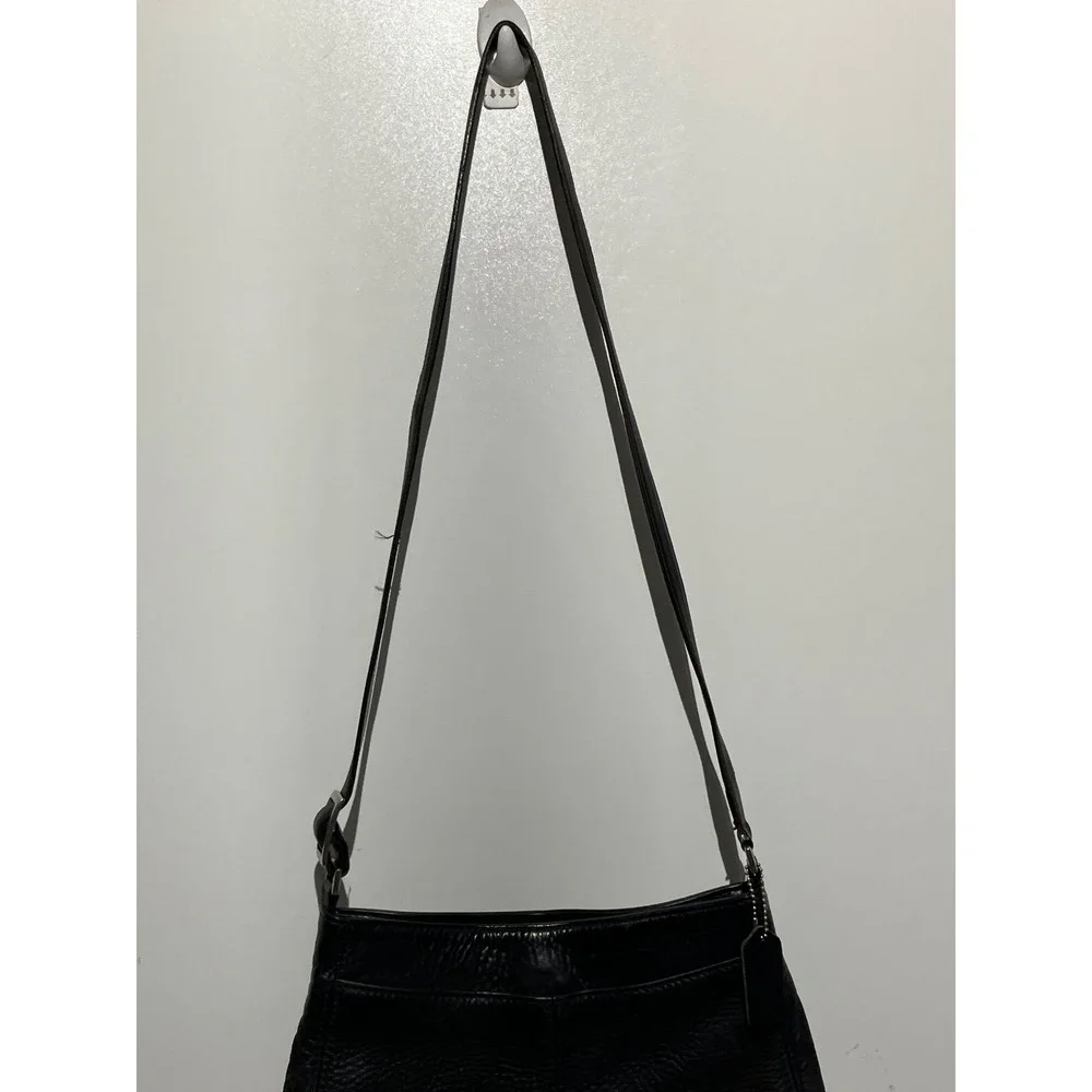 Coach Black Pebbled Leather Crossbody Bag Silver Hardware Vintage Messenger